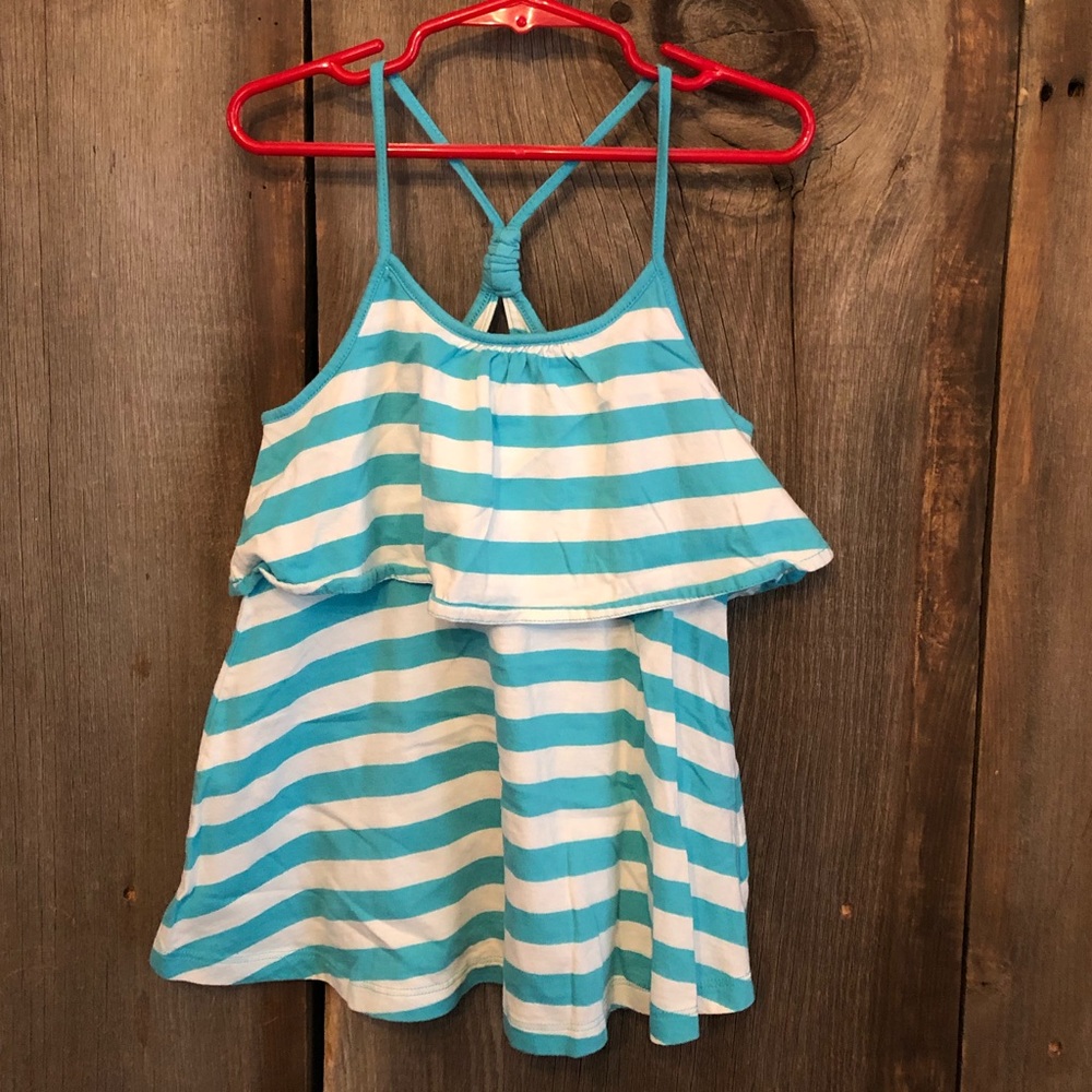 GapKids Blue White Stripe Tier Knot Back Racerback Tank Top Size Small 6 7